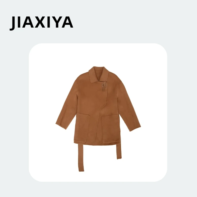 【荟老师严选】时尚短款收腰大衣翻领气质休闲百搭羊绒简约秋冬驼色