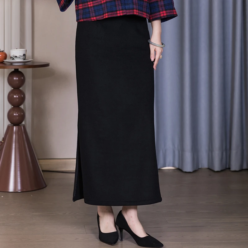 三重门柔晴*秋冬复古真丝羊毛呢半身裙一步裙百搭优雅日常保暖女