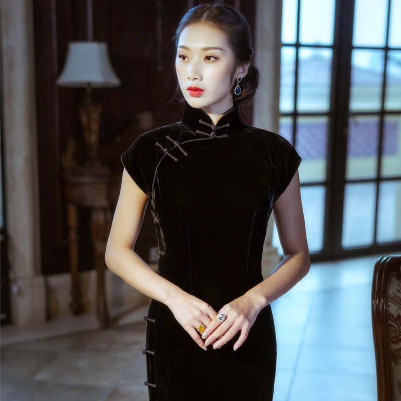 三重门读者*复古丝绒旗袍中年妈妈民国风日常修身长款大气老上海