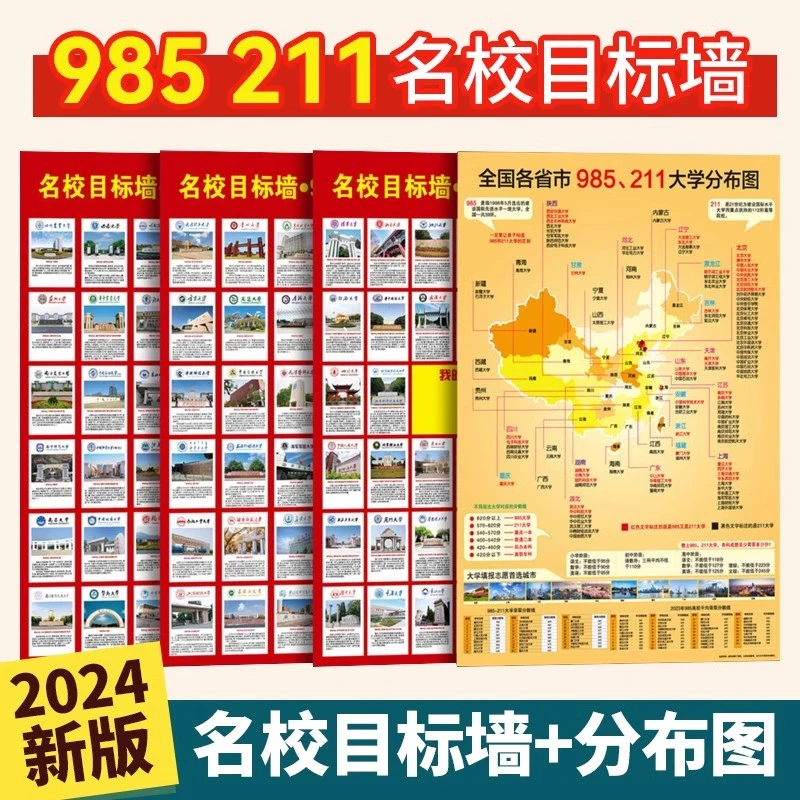 【全套4张】985211高考名牌名校目标工程挂图励志初高中学生激励榜
