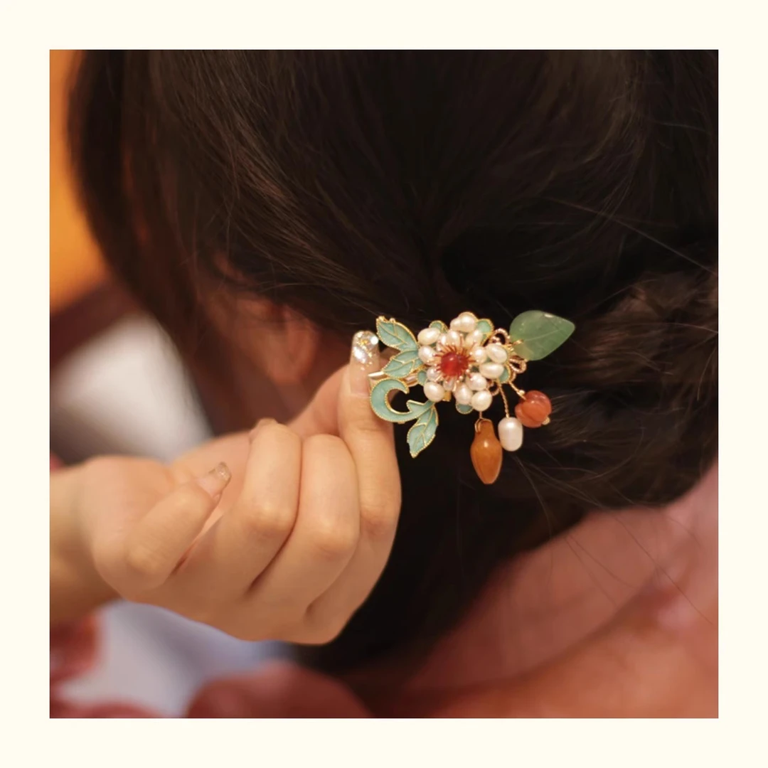 烧蓝古典女边夹高级感 唐风宋制头饰配饰后脑勺后压发夹森系 仙美