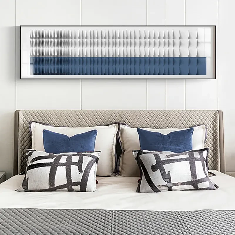 现代简约客厅装饰画蓝色抽象几何挂画酒店民宿我是床头横幅壁画