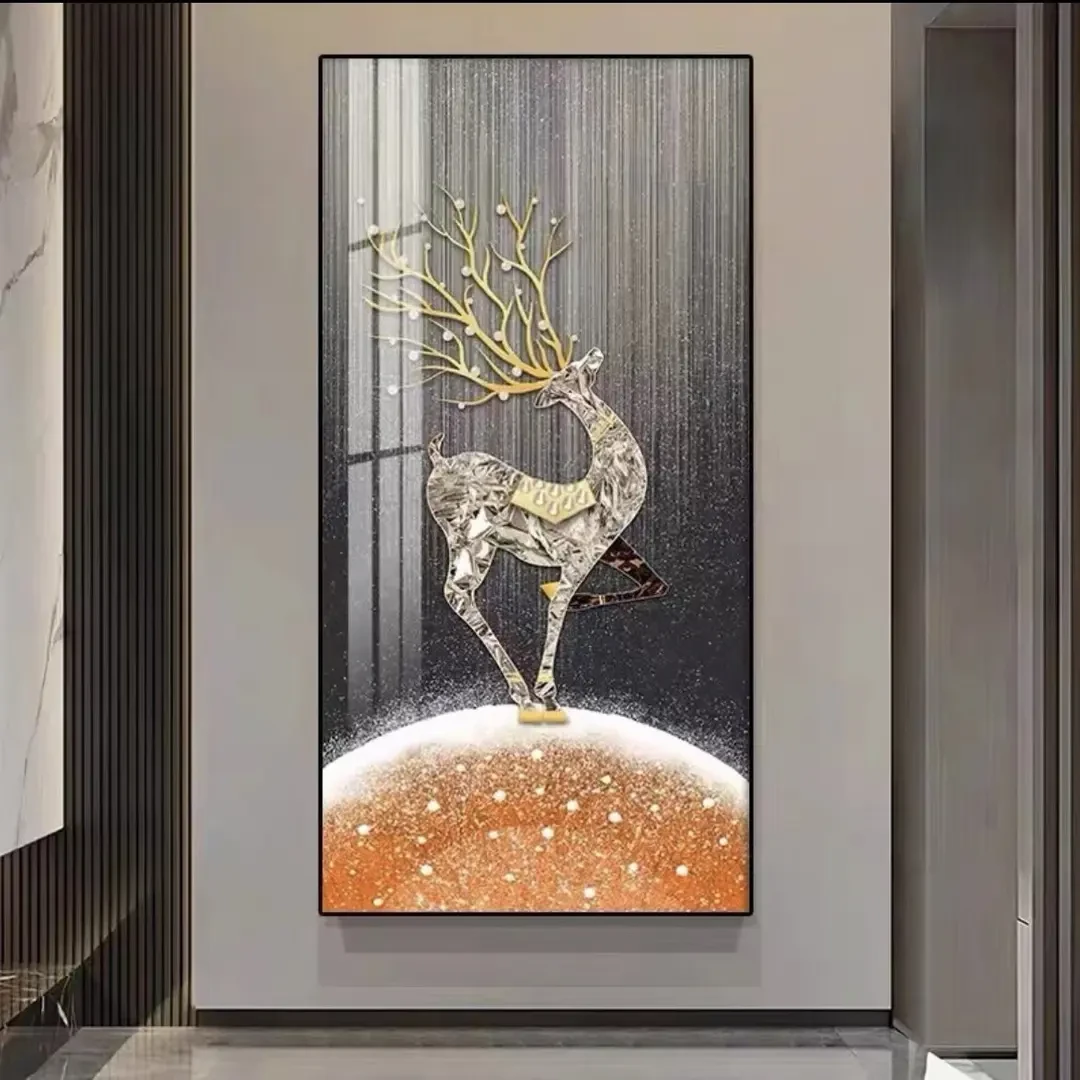 单幅玄关装饰画走廊过道挂画客厅沙发背景铝合金边框挂画鹿80160