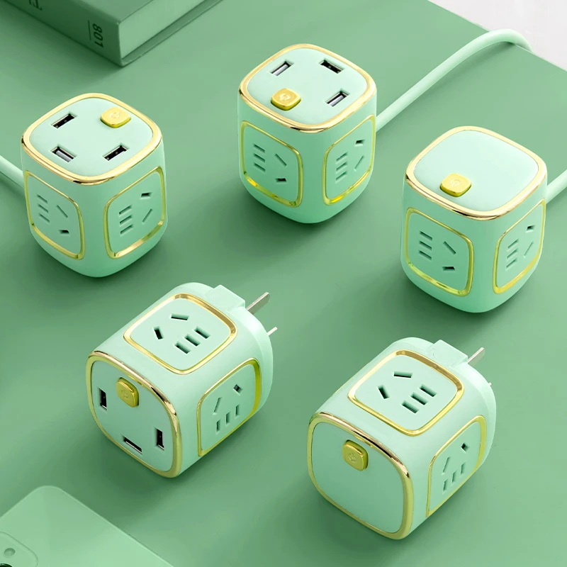 公正品魔方插座转换器一转三多功能小巧便携无线带夜灯USB面板