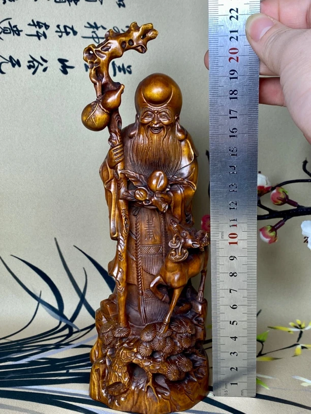 小叶黄杨木仿古（鹿寿星）非遗文化寿星公工艺品木雕高度22口径7.7