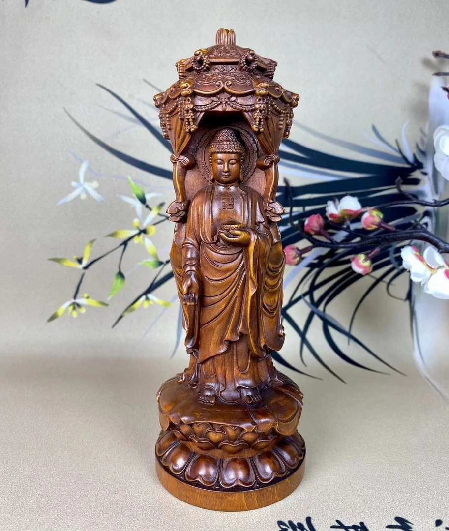 小叶黄杨木仿古（西方三圣佛塔）非遗文化工艺佛像雕刻心心向善