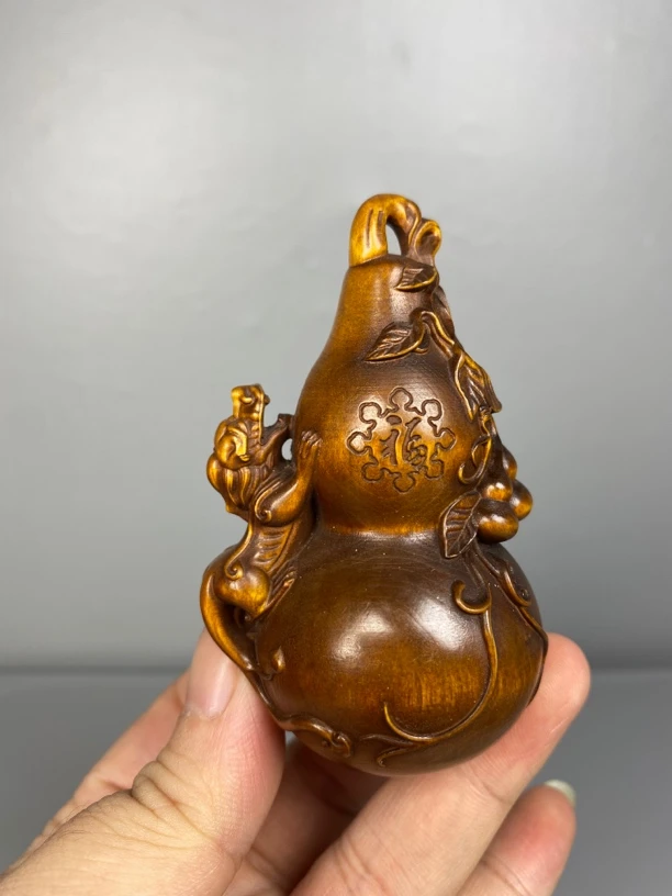 小叶黄杨木仿古（貔貅葫芦）木雕高度7.8口径4
