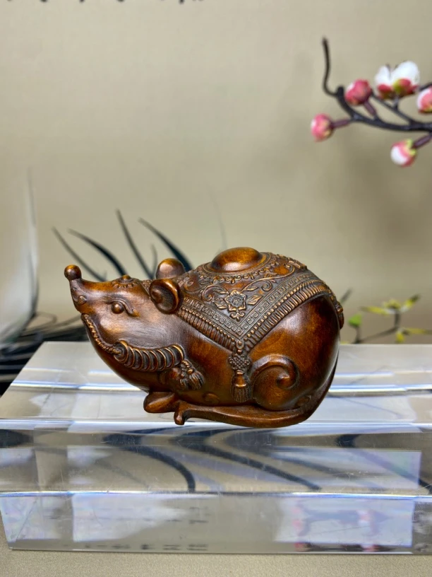 小叶黄杨木仿古（咬钱鼠）木雕长度8高度4.5