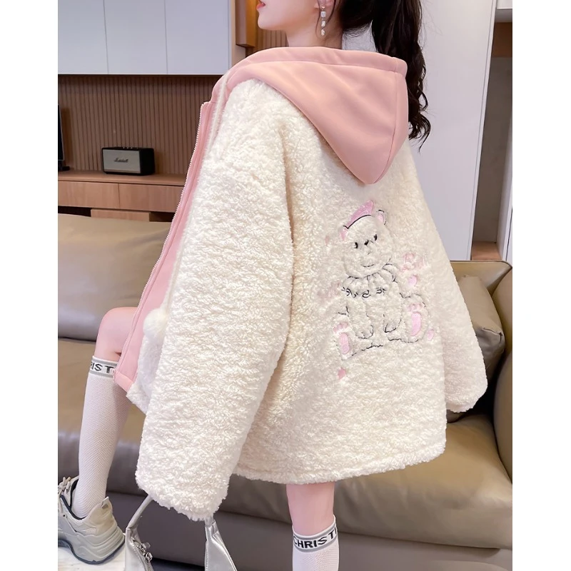 假两件外套女冬季12岁女大童13少女15初中学生小熊加绒加厚上衣潮