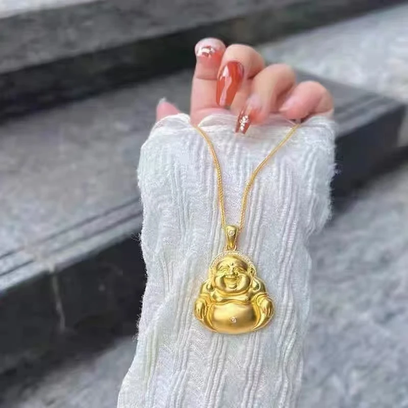 铜合金项链 笑口常开大肚佛雕刻女款项链