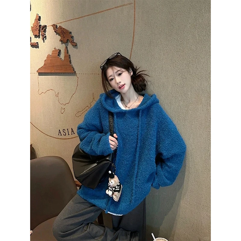 2025秋冬新款高级设计感连帽软糯舒适毛针织衫高腰垂感休闲阔腿裤