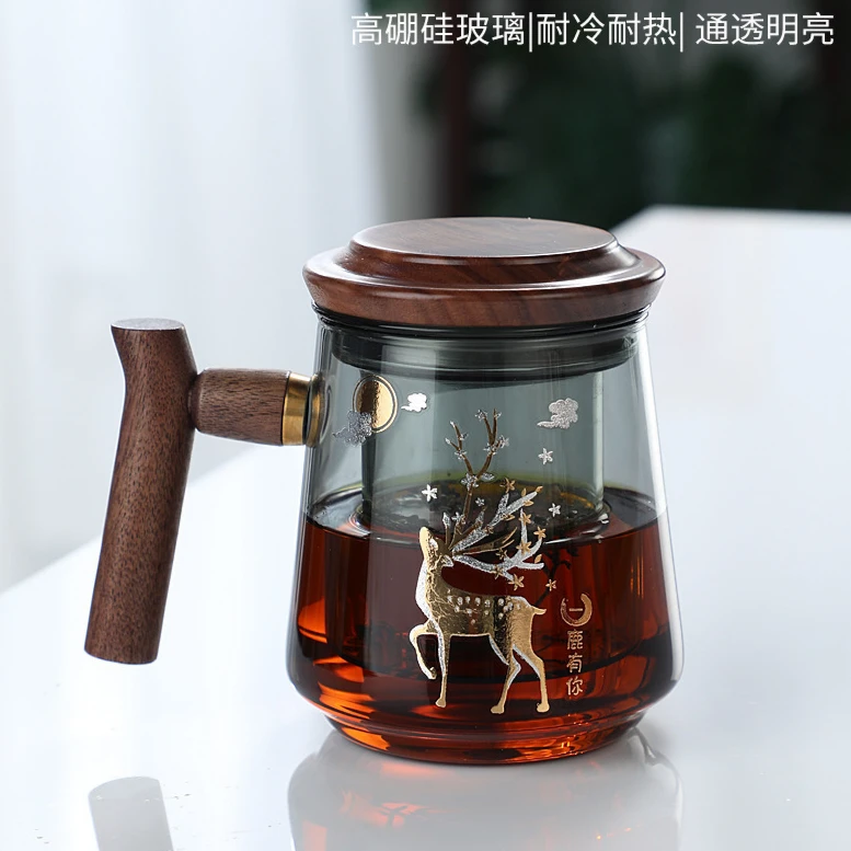 办公室过滤个人专用耐高温玻璃茶杯三件杯茶水分离绿茶杯花茶杯