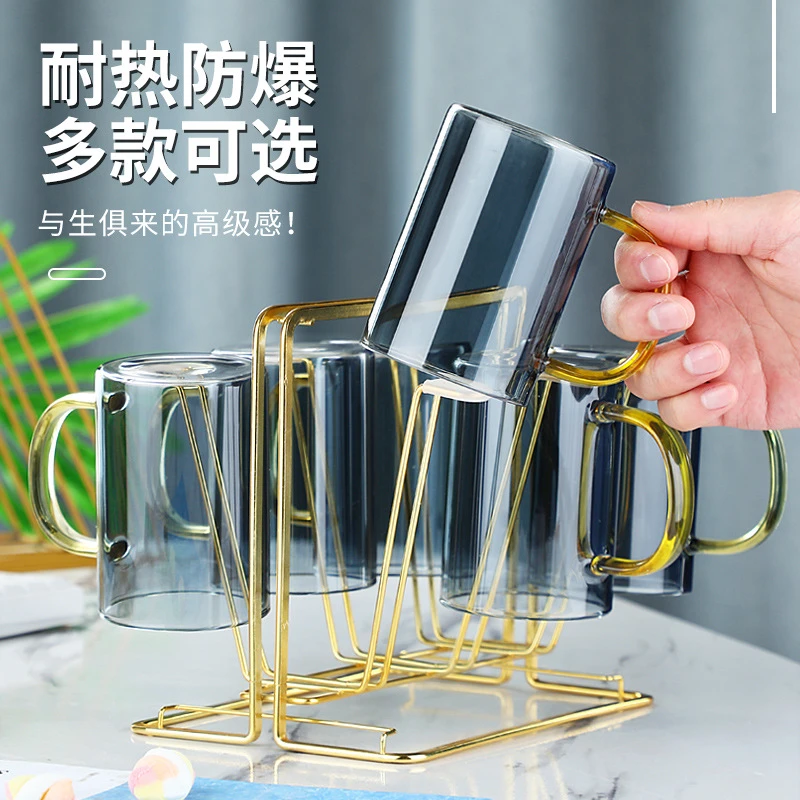 玻璃杯带把手冷水杯凉水杯家用耐高温简约果汁杯加厚咖啡泡茶杯子