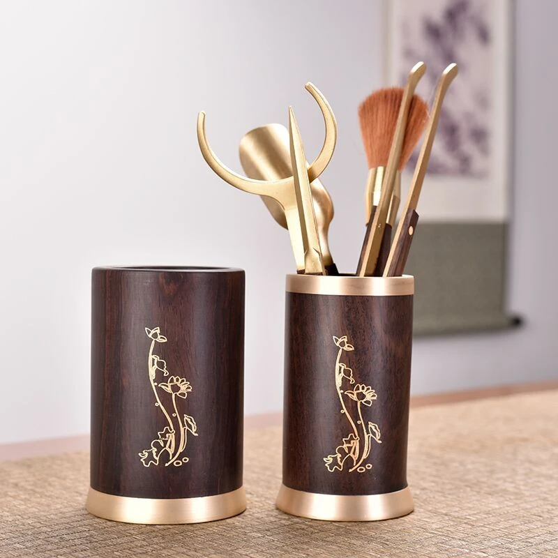 黑檀木黄铜茶道六君子功夫茶具配件茶刀茶针茶勺茶铲茶刷茶夹养壶