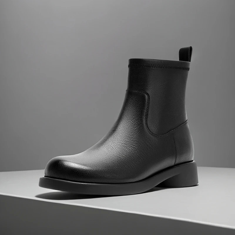 2025秋冬新款百搭休闲真皮英伦风短筒靴烟筒靴瘦瘦靴女靴HA247176