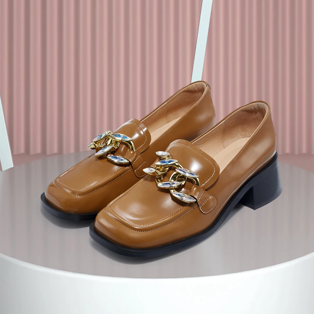 【专柜同款】休闲粗跟方头乐福鞋商务通勤饰扣满邦秋女单鞋HL226028