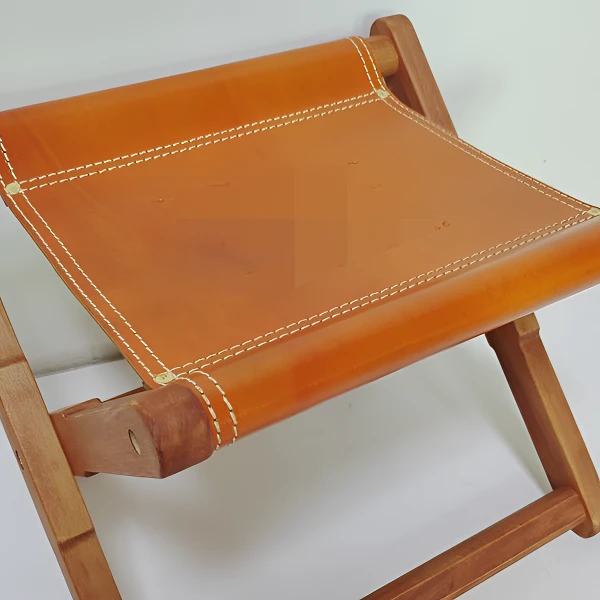 厂供家用实木折叠椅植鞣皮凳子头层牛皮复古折叠凳户外便捷