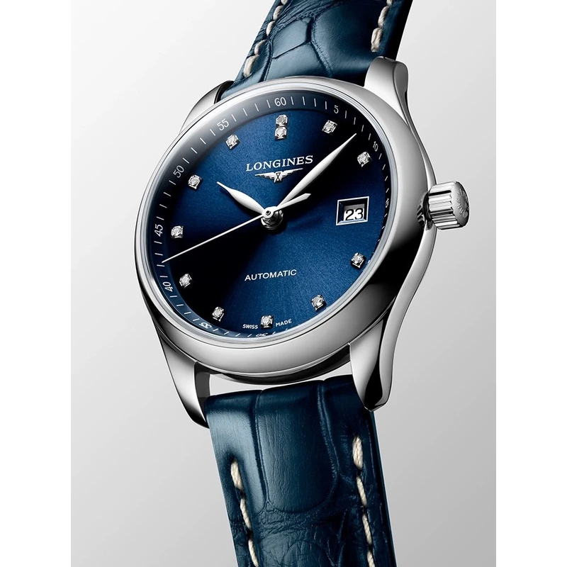 99新 Longines/浪琴 L2.257.4.97.0/名匠女表蓝盘原镶钻/表径29