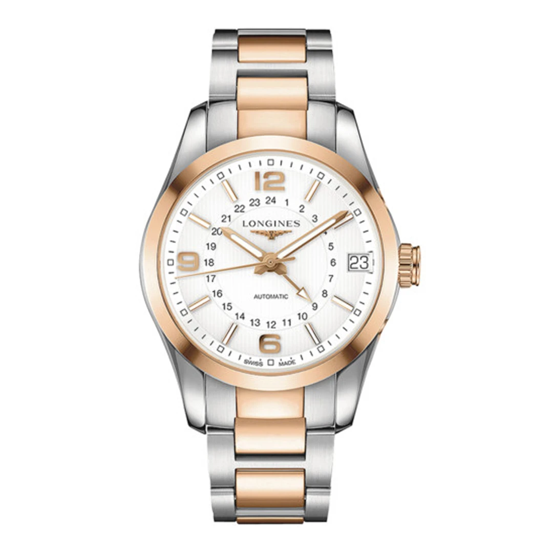 99新 Longines/浪琴 L2.799.5.76.7/间金康铂双时区/表径42