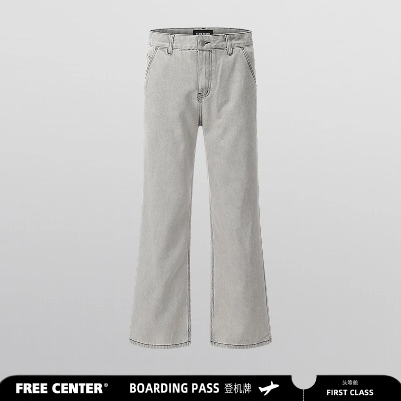 Free Center 美式微喇牛仔裤男女潮牌复古街头水洗休闲做旧长裤子
