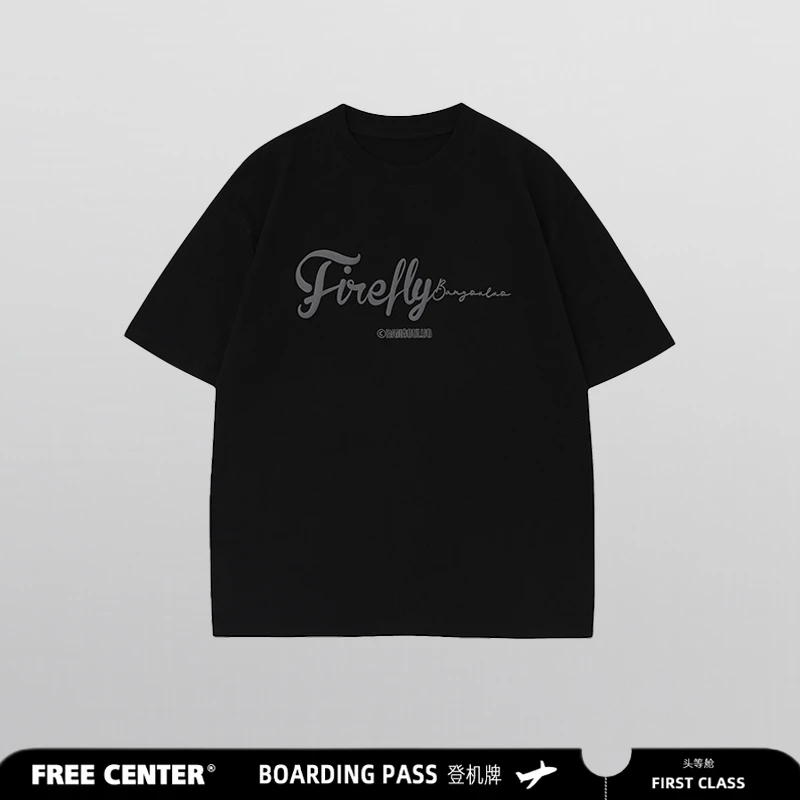 FREECENTER【新品体验价】美式发泡字母印花情侣短袖T恤男女圆领夏