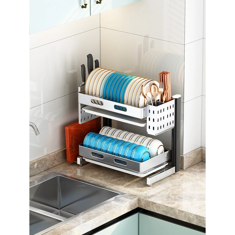 304不锈钢放碗架沥水架厨房置物架家用台面碗筷碗碟架收纳盒碗柜