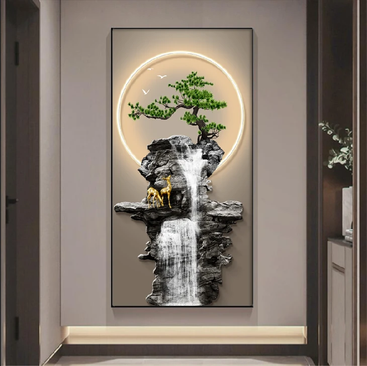 流水生财led带灯入户玄关装饰画走廊过道挂画壁画简约现代高级感
