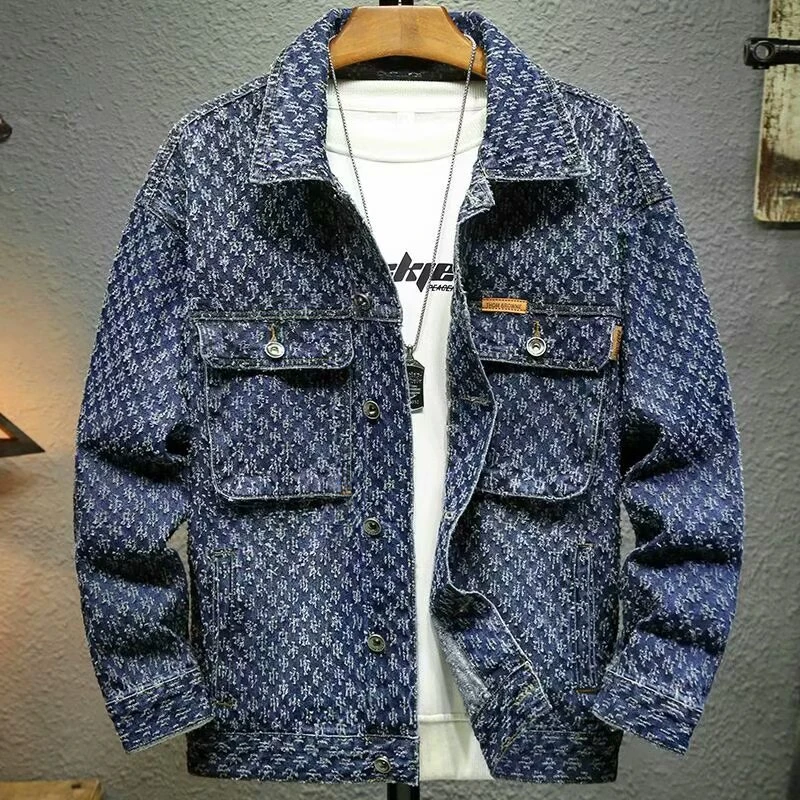 美式高级感猫爪轻奢小众高端牛仔外套男2024秋季宽松痞帅工装夹克