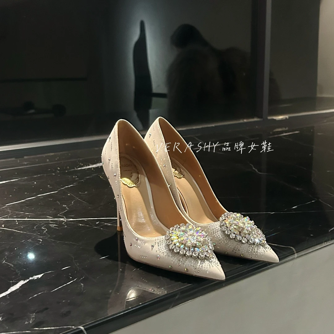 【奢华主义】2025新款奢华花朵水钻单鞋细跟尖头高跟鞋礼服宴会婚鞋