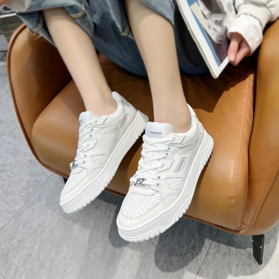 全新未使用 GUCCI/古驰 女士网孔透气板鞋/休闲运动鞋/春夏小白鞋