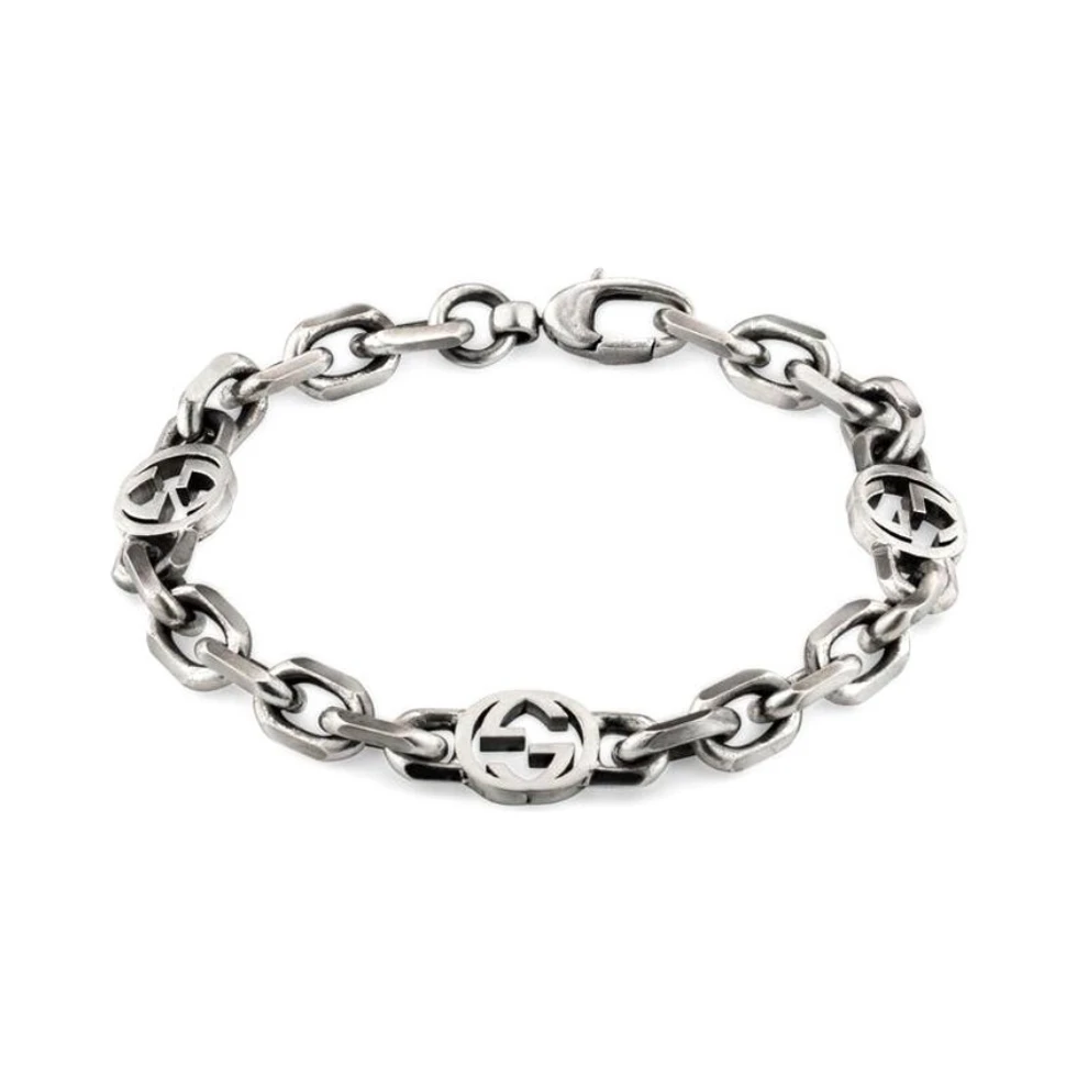 全新未使用 GUCCI/古驰 复古双G古巴链/925银做旧男女手链/620798