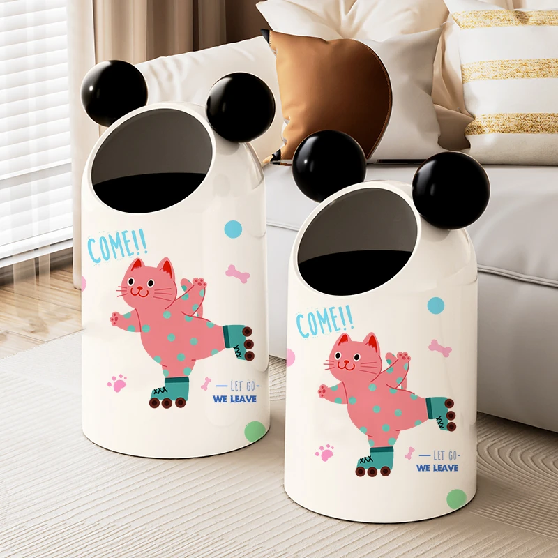 新款2025多巴胺耳朵造型垃圾桶可爱高颜值大容量家用敞口圆形纸篓