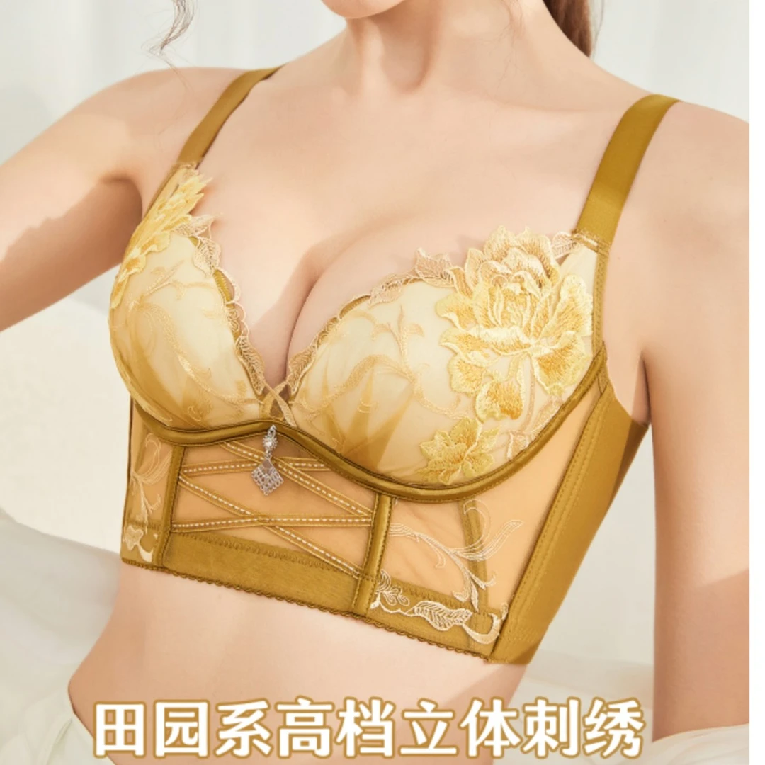 溯源好物小胸聚拢防下垂收副乳调整型文胸立体刺绣高档薄款显大