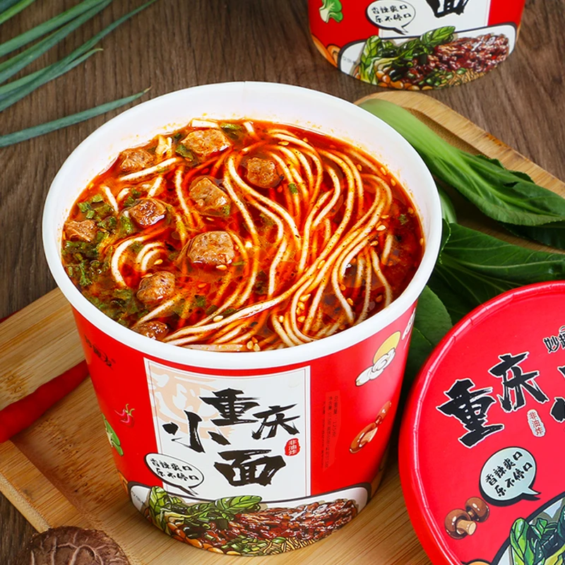 【整箱批发】重庆小面非油炸方便面3/12桶装泡面宿舍主食免煮速食
