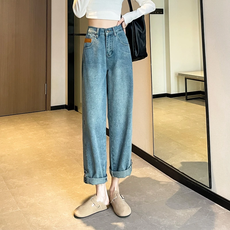 牛仔裤女款爆款2024新款微胖女生显瘦复古小个子老爹裤网红哈伦裤