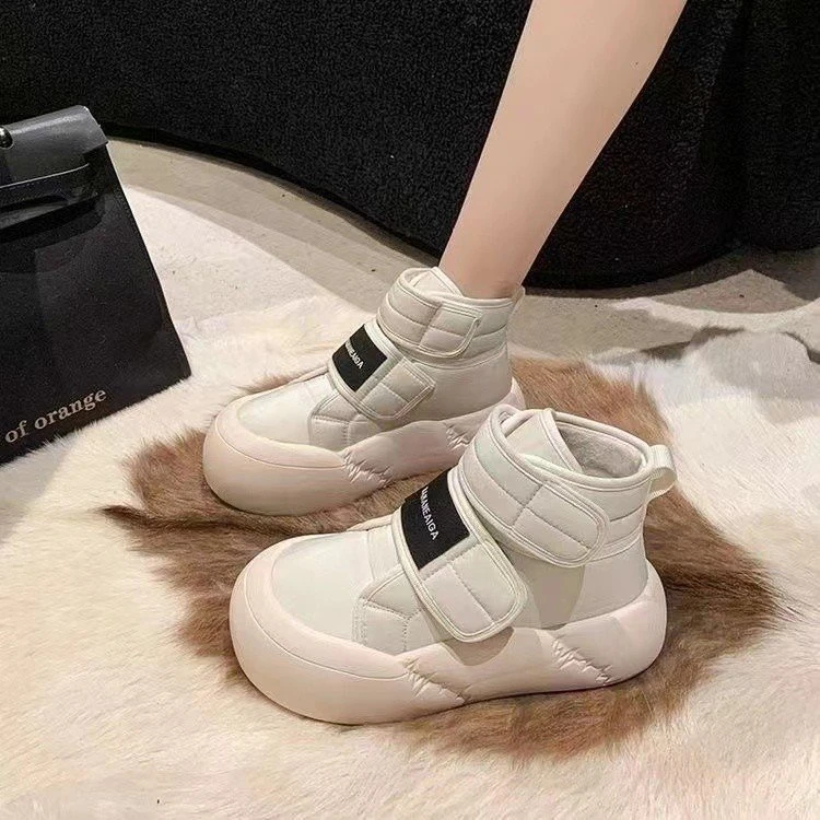 厚底雪地靴女2023冬季回力休闲新款魔术贴加绒加厚保暖棉靴面包鞋