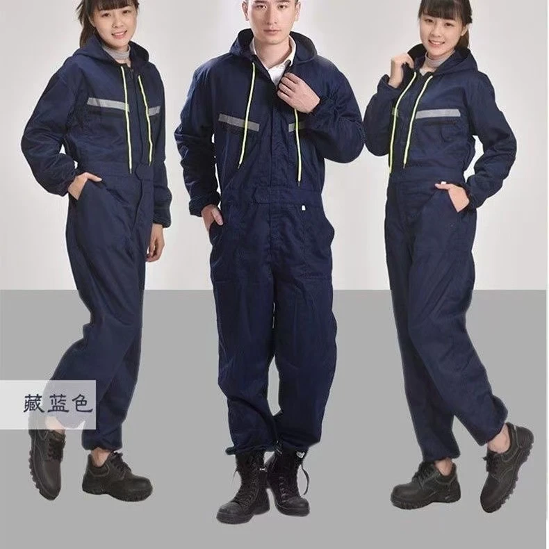 连体工作服带帽反光男连体服防污连帽长袖大码汽修喷漆一体劳保服