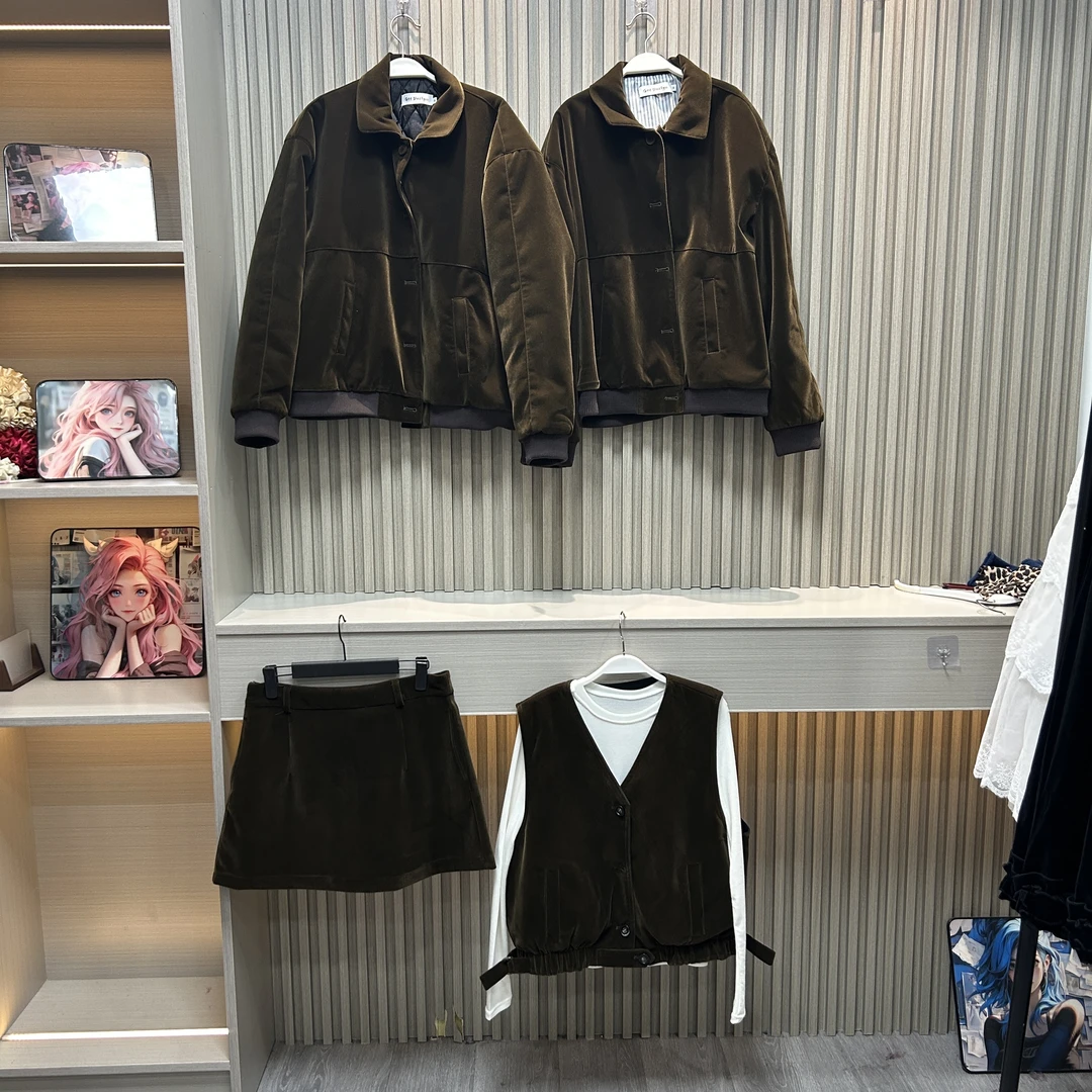 MONA复古风时尚洋气马甲短外套半身裙套装女小个子2024秋冬季新款