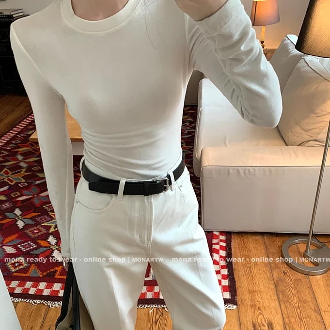 MONA  白色基础百搭打底衫内搭女小个子 2024秋冬季新款