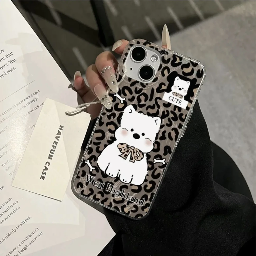 豹纹西高地适用苹果16手机壳iPhone15/可爱华为vivo小米oppo小熊