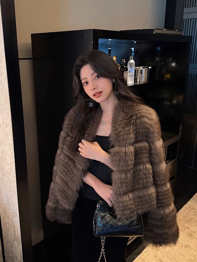 狐狸毛加密车条皮草外套女短款显瘦高级年轻款毛毛大衣小个子