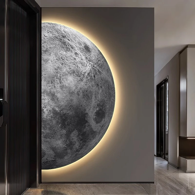 月球玄关装饰画高级感现代轻奢走廊尽头挂画极简入户客厅过道壁画