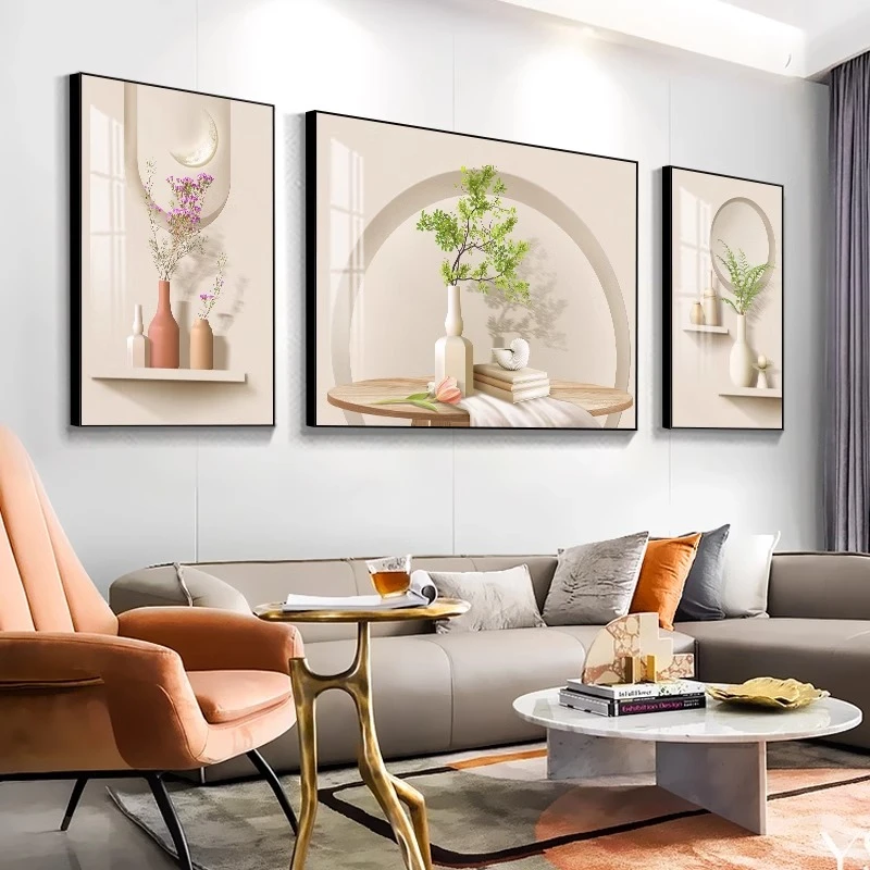 奶油风客厅装饰画高级感沙发背景墙挂画北欧简约2025新款三联壁