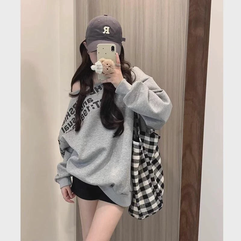 初秋装搭配一整套美式复古慵懒风松弛感韩系辣妹卫衣短裤两件套装