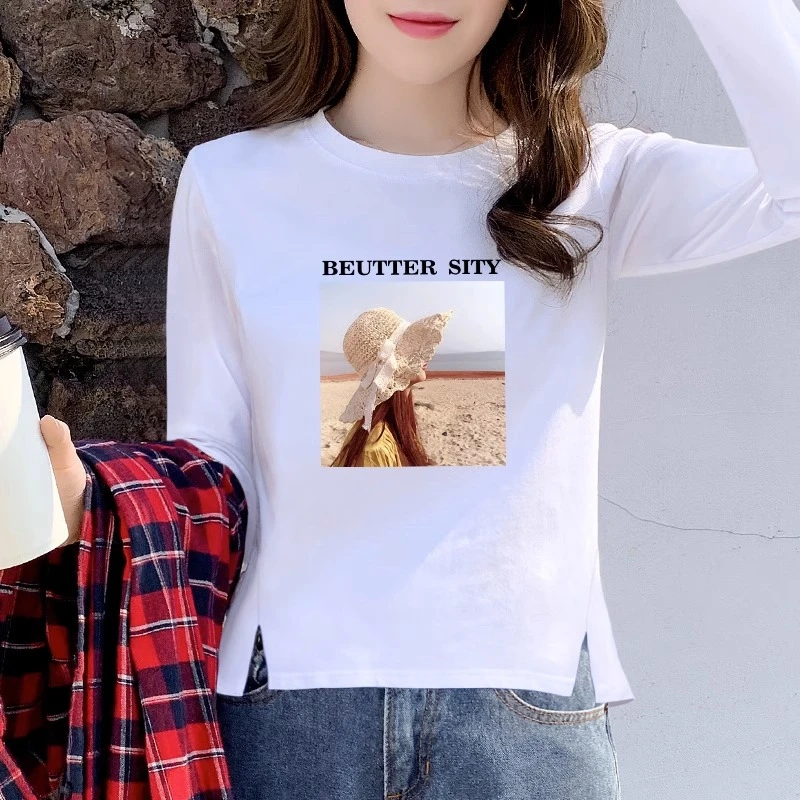 白色长袖t恤女宽松早秋季减龄打底衫内搭上衣春秋2025年新款ins潮