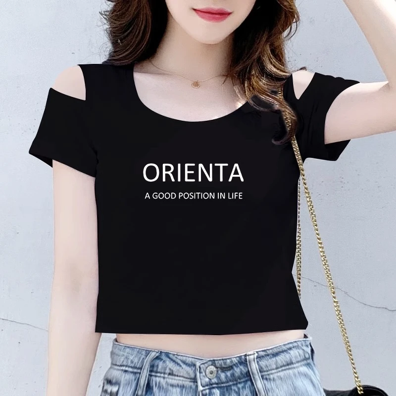 修身短袖设计感露肩露脐上衣女2025年新款夏季黑色短款t恤女ins潮