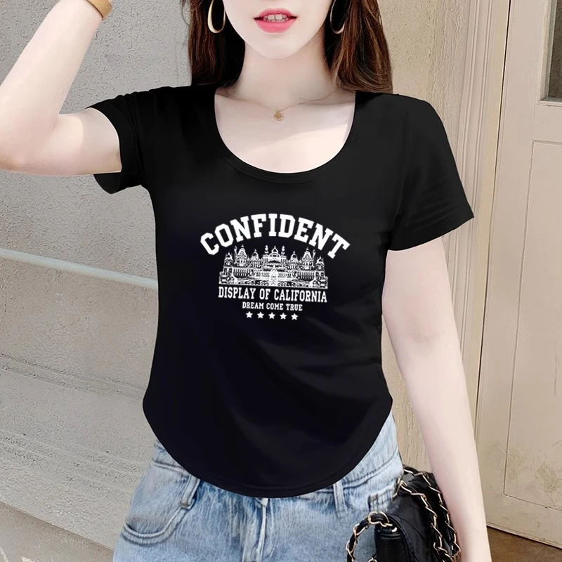 黑色弧形下摆t恤女短袖修身显瘦小个子百搭显瘦上衣夏季2025新款