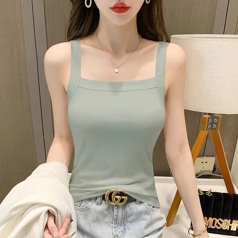 豆绿色针织吊带背心女西装内搭打底上衣2025夏季新款显瘦美背短款