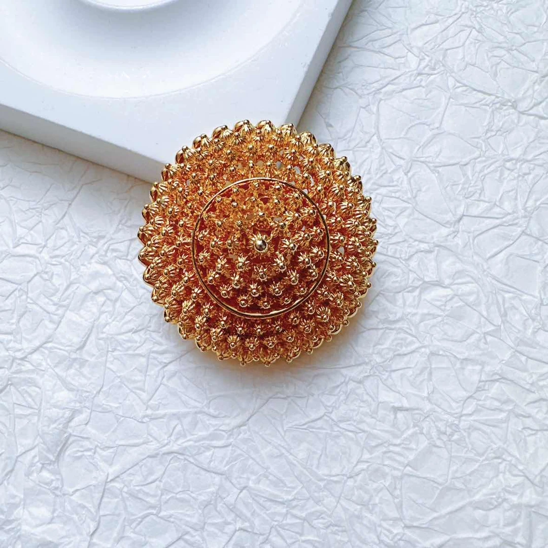 合金项链 铜合金中古coro素金圆盘点珠胸针ls