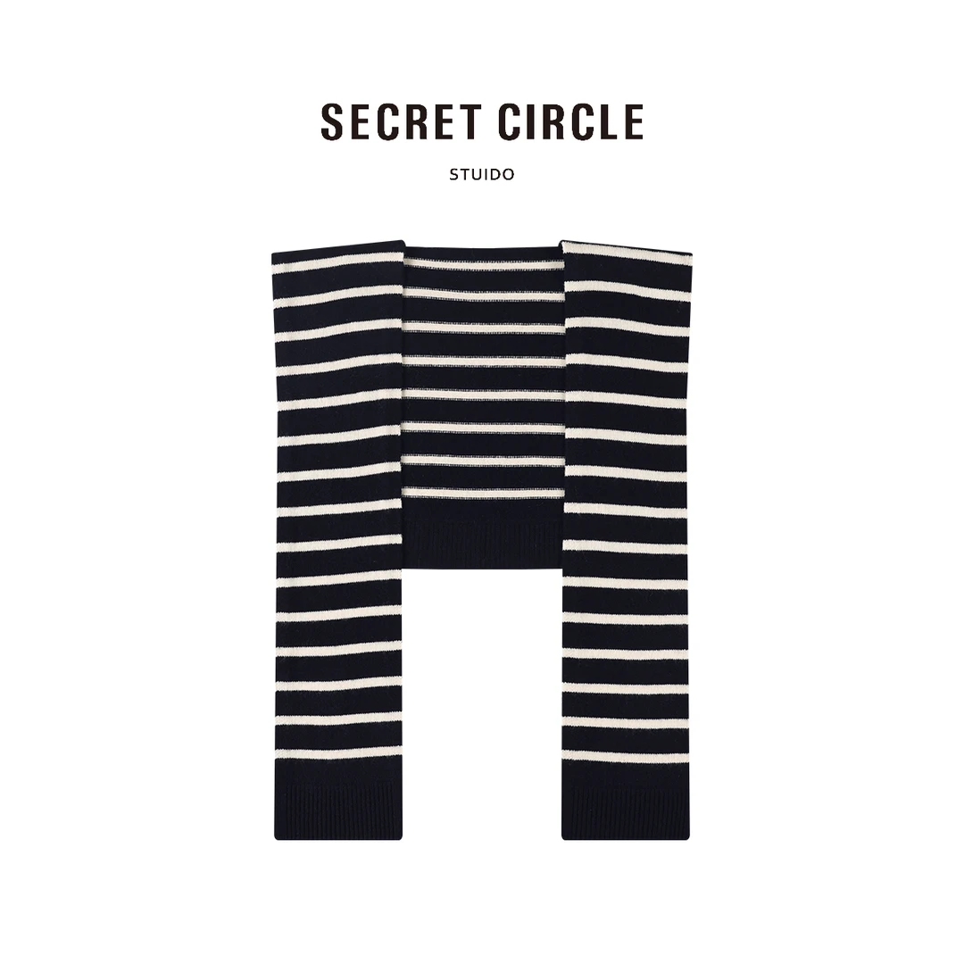 100绵羊毛百搭女士小披肩条纹蓝白19290